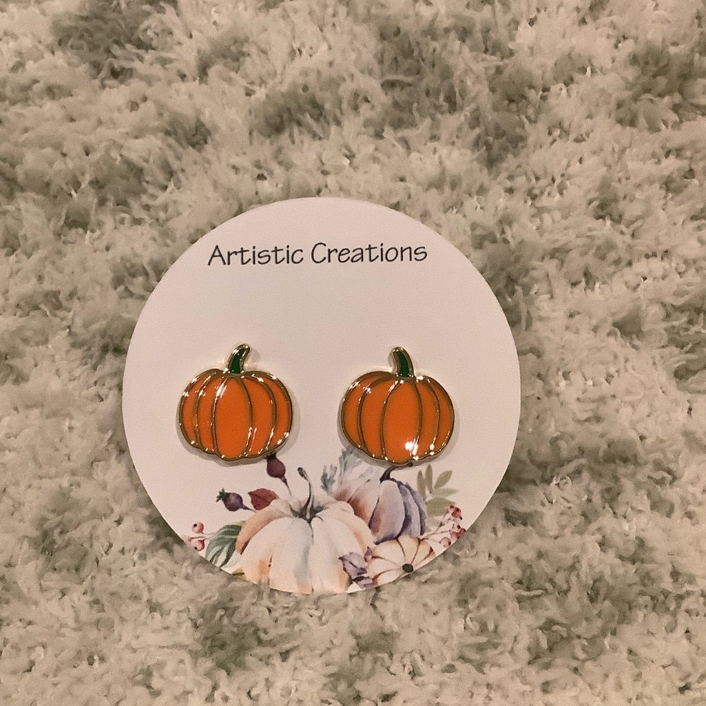 Artistic Creations Pumpkin Stud Pierced Fashion Earrings Nwt .50”